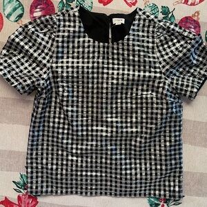 J. Crew Black/Metallic Silver Check Top NWT